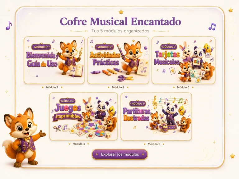 Cofre Musical Encantado organizado en cinco módulos dentro de un área de miembros